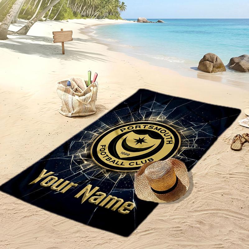 Portsmouth FC Personalized Printed Beach Towel Soccer Logo Support Custom Name Text Absorbent Towel For Sport Travel Special Gift