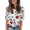 Shirts For Women Trendy Round Neck Button T Shirts Printed  Blouse Half Sleeve Tops For Women