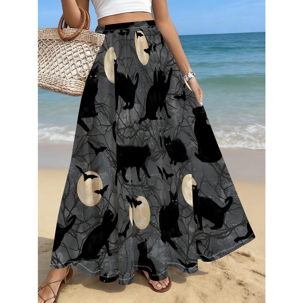 Women's Plus Size Skirt - Black And Golden Abstract Marble Print - Stylish And Flowing Design