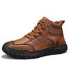 Men's Plus Size Handmade Leather Mid-top Boots - Thick Sole, Lace-up, Outdoor Casual