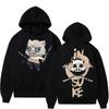 Anime Demon Slayer Inosuke Chibi Print Black Hoodie Oversized Streetwear Sweatshirt for Men Women Long Sleeve Autumn Top