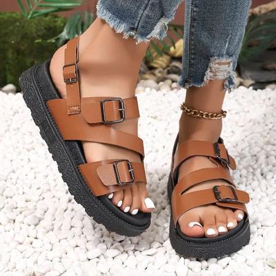 Mode 2024 Mode Chaussures pour femmes Sandales pour femmes à sangle à boucle Nouvelles sandales décontractées à boucle de ceinture Sandales plates peep-toe pour femmes de haute qualité