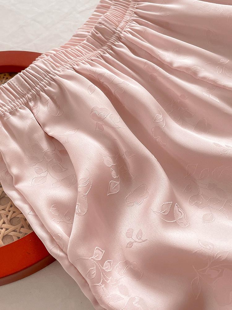 2025 Women's Mulberry Silk Pajamas: Short Sleeve, Frog Button, Chinese Hanfu Style