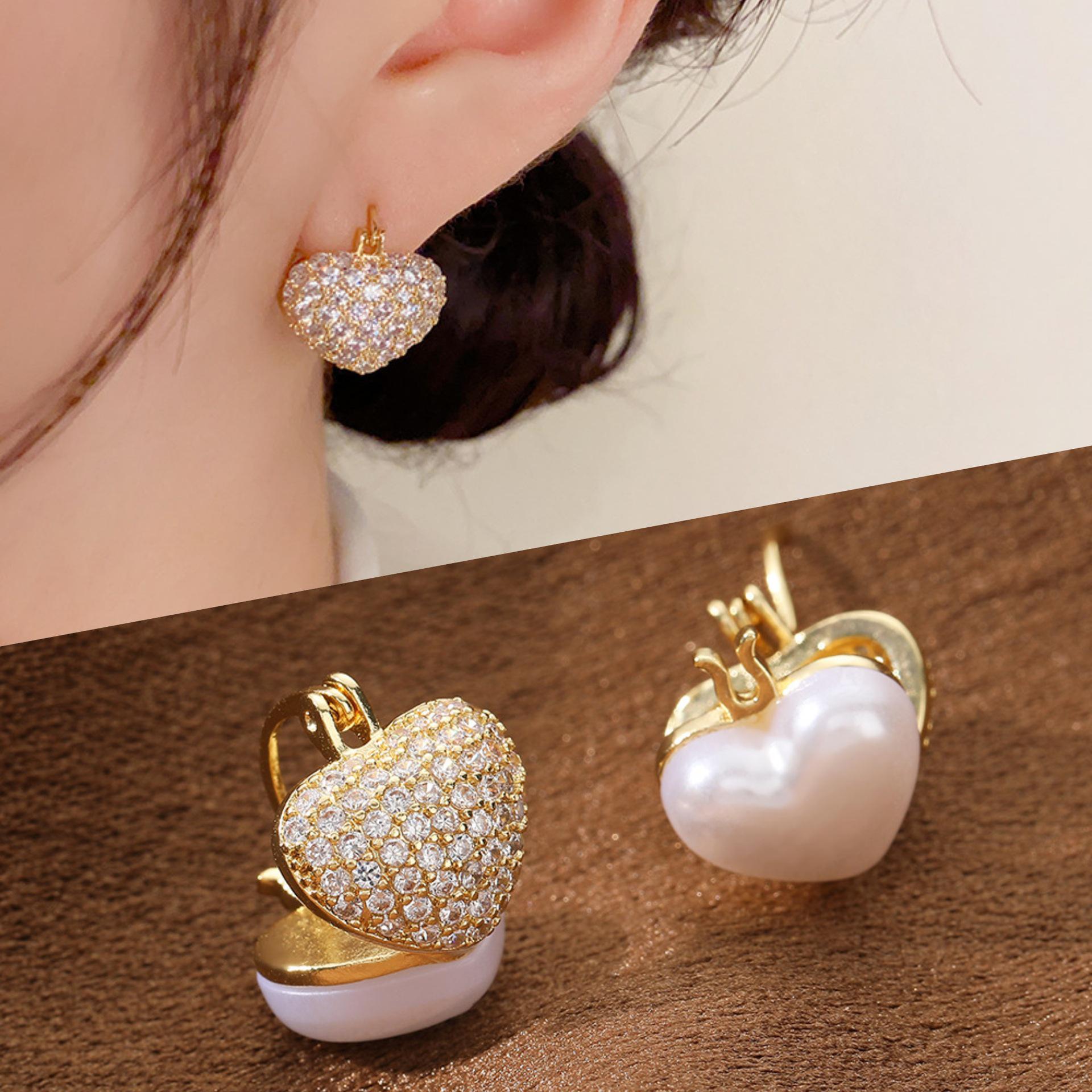 Celebrity-Inspired Double-Sided Pearl Heart Earrings – Light Luxury, Sweet Cool Style