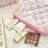 Pink Bow Cosmetic Bag Women Quilting Cosmetic Pouch Large Capacity Makeup Bag Portable Zipper Toiletry Organizer Handbag