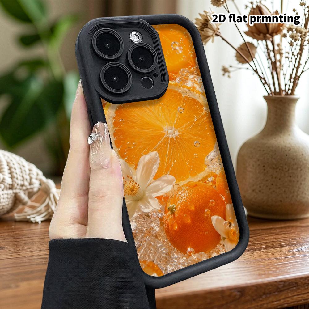 Phone Case: 2D flat, suitable for iPhone 18 17 16 15 14 13 Pro protective case, ice orange floral still life, perfect Christmas and Halloween holiday 