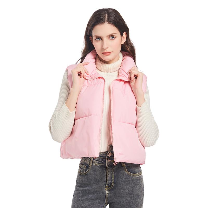 Solid Stand Collar Short Autumn Winter Jacket Coat Parka Vest Women M-XL