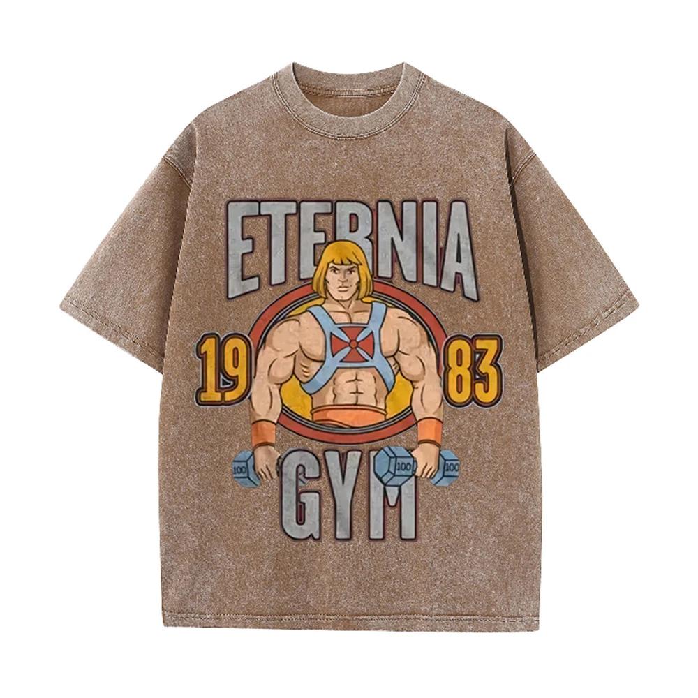 2026 Vintage 1983 Retro Gym Strong Man Graphic Washed T Shirt Fitness Lover Oversized Casual Short Sleeve Streetwear Men Women T