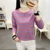 Women's Plus Size Striped Long Sleeve Cotton T-Shirt - Autumn Collection for Middle-Aged Moms
