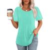 Pleated Round Neck Short Sleeve Women's T-Shirt - New 2024 European & American Style