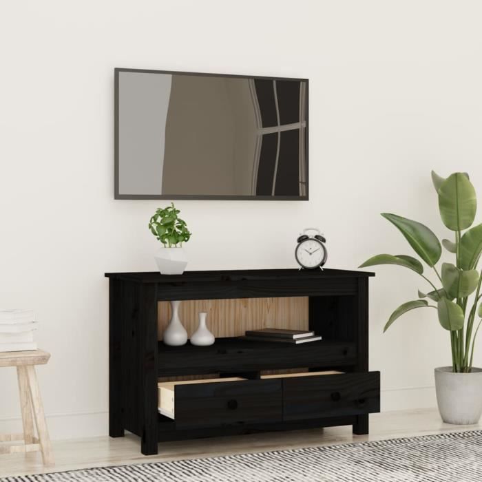 VidaXL Meuble TV Noir 79x35x52 cm Bois de pin massif 821501