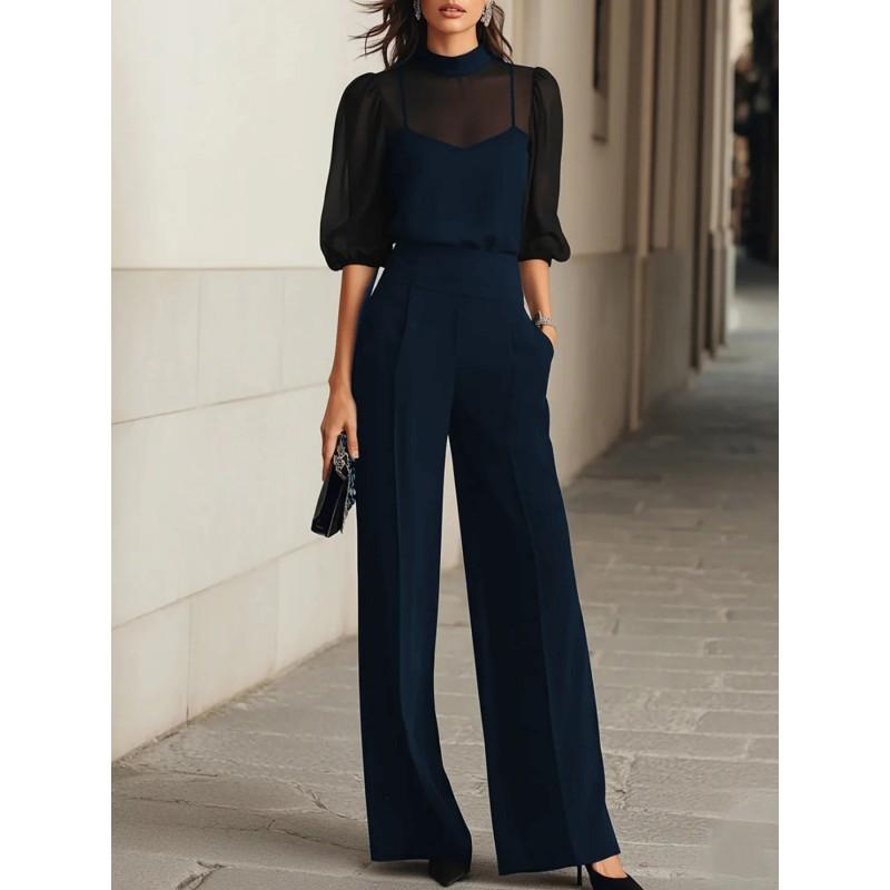 2026 Womens Slim Fit Printed Short Sleeve Wide Leg Pants 3 Piece Set