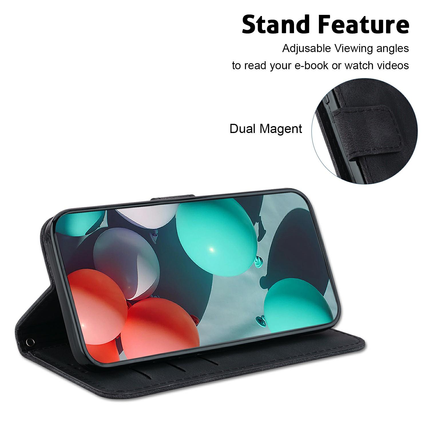 

For iPhone 17 Pro Max Stand Case 7-Shaped Pattern Imprint Leather Phone Cover with Strap Brown