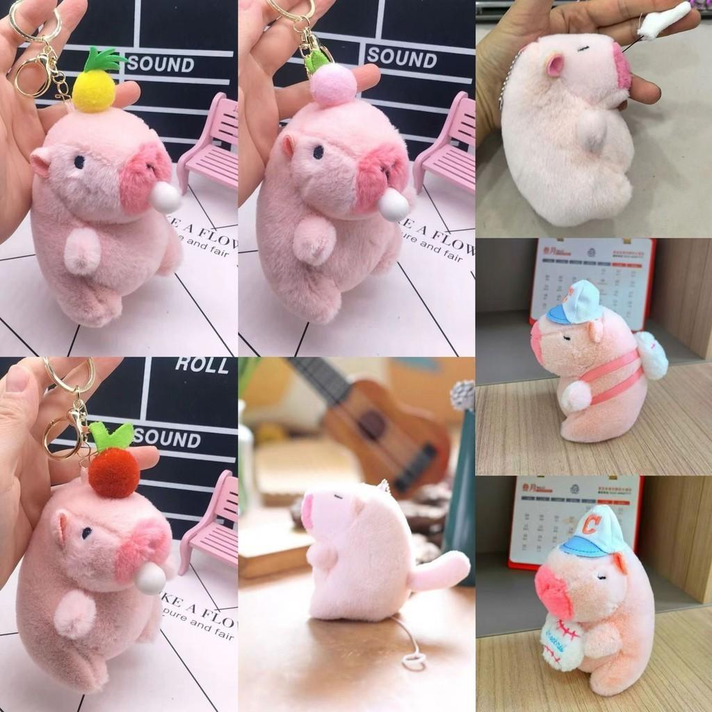 Niedlicher, weicher Plüsch-Schlüsselanhänger mit Seifenblasenfunktion in Form eines Wasserschweins – das perfekte Rucksackaccessoire