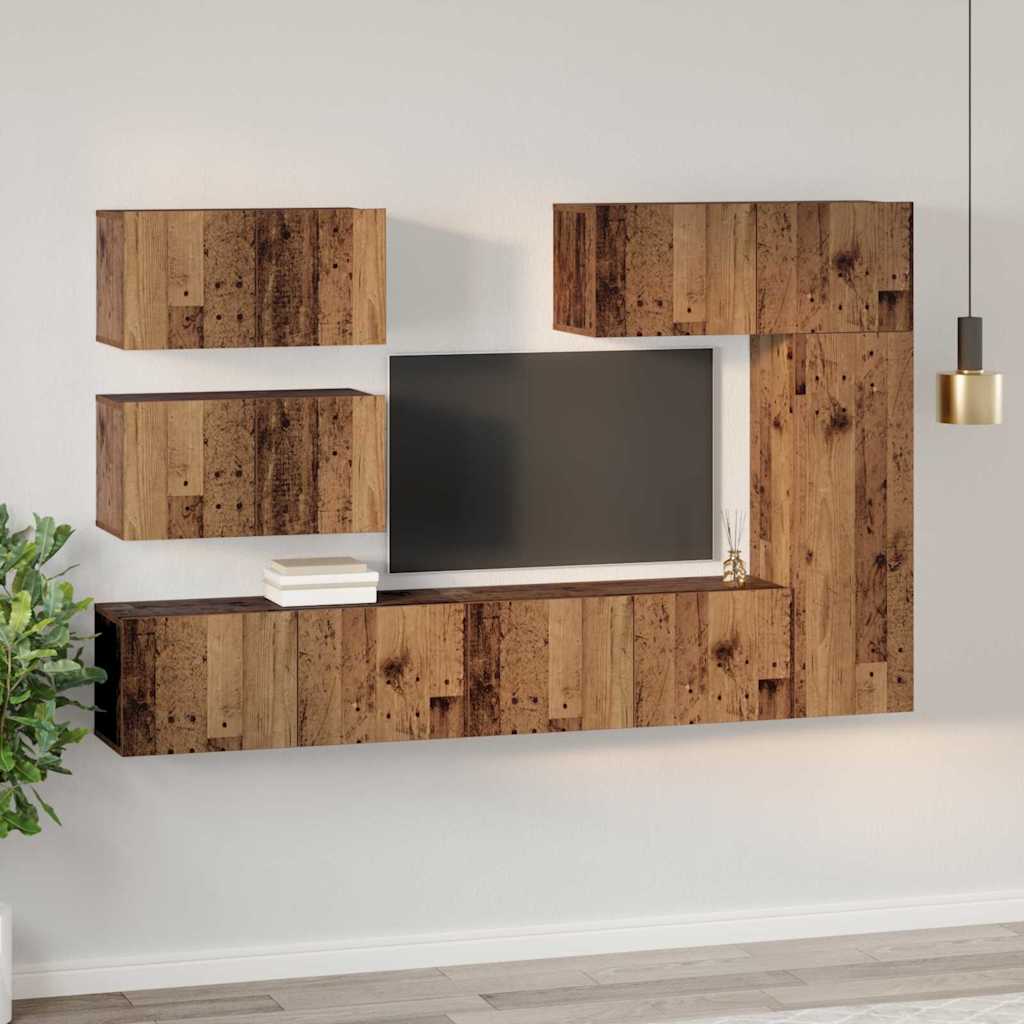 Wall Mounted TV Cabinet Set 6 pcs Reclaimed Wood Effect Particleboard