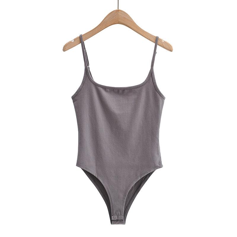 Solid Color U-Neck Spaghetti Strap Jumpsuit - New European American Slimming Tank Top for Women