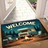 VIKAMA Welcome RV Camping Doormat Night Forest Campfire Folding Chair Print Non‑slip Absorbent Floor Mat For Front Entrance Rug