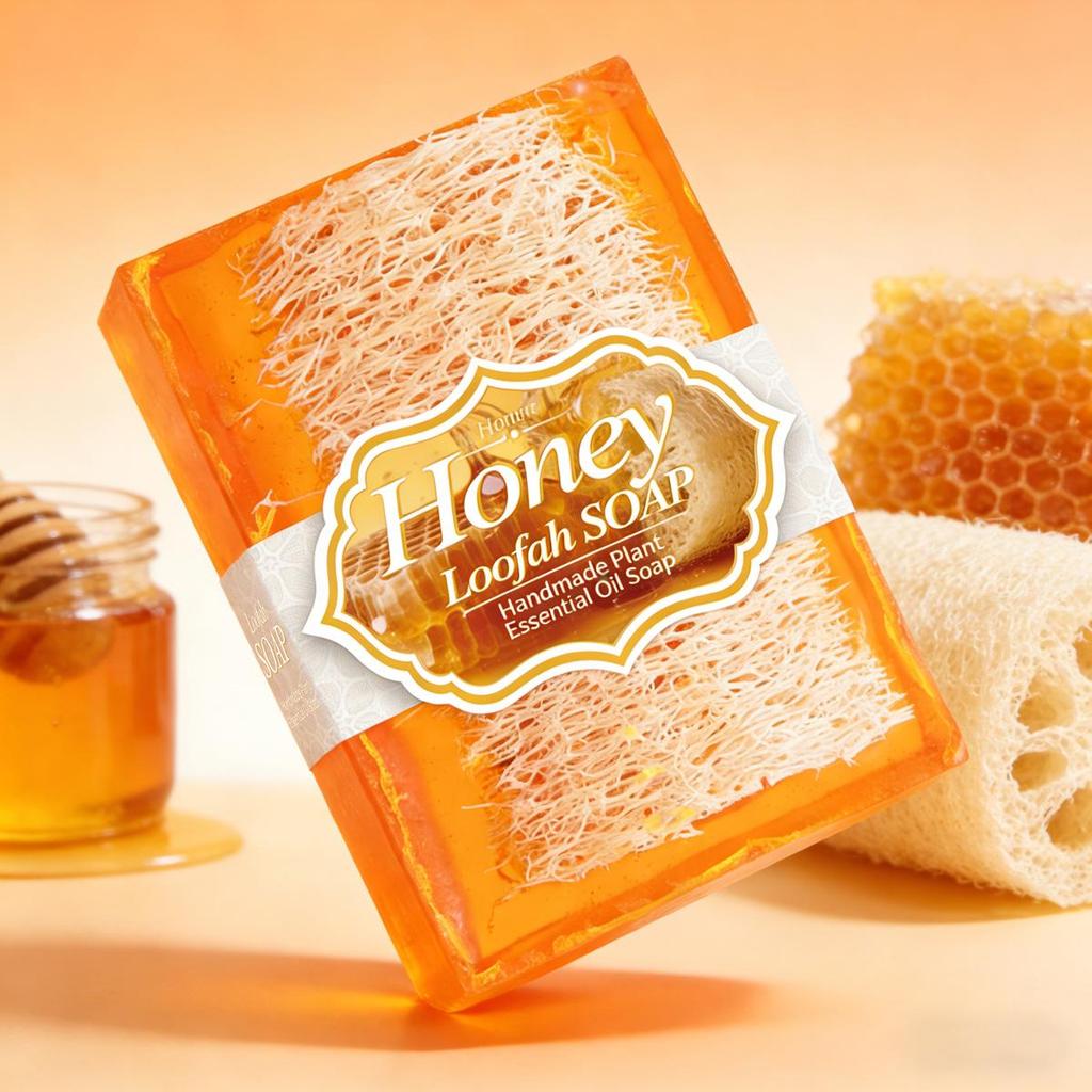 Loofah Honey Turmeric Lemon Soap with Vitamin E - Deep Cleansing & Brightening Facial and Bath Cleanser