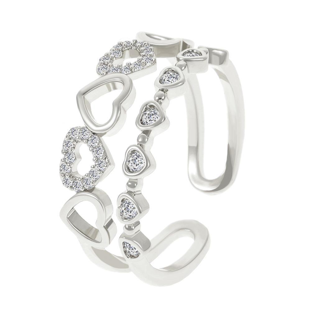 

Европейское и американское двухслойное кольцо в форме сердца: Женская мода класса люкс с открытым дизайном, инкрустированным бриллиантами K 7790 белый