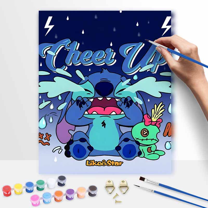 Disney digital oil painting Stitch Cheer Up art handmade diy home decorations 20x30cm