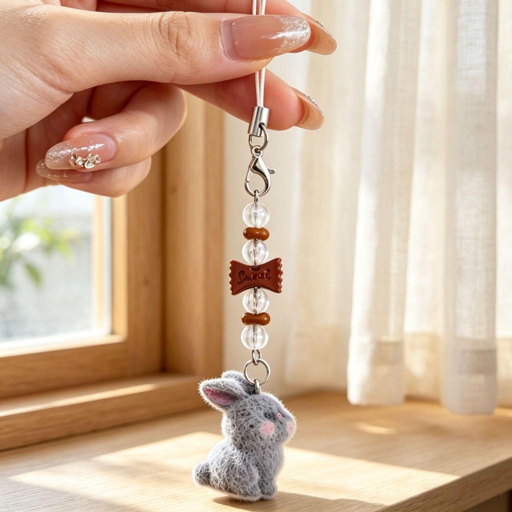 Flocking Lucky Rabbit & Cute Dog Pendant Phone Chain Lanyard