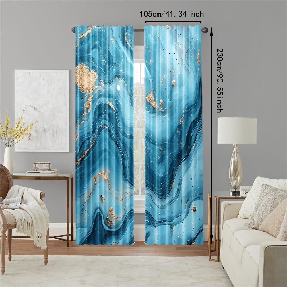 2 pcs   versatile polyester transparent curtains for home decoration Blue Teal for use in bedrooms and living rooms