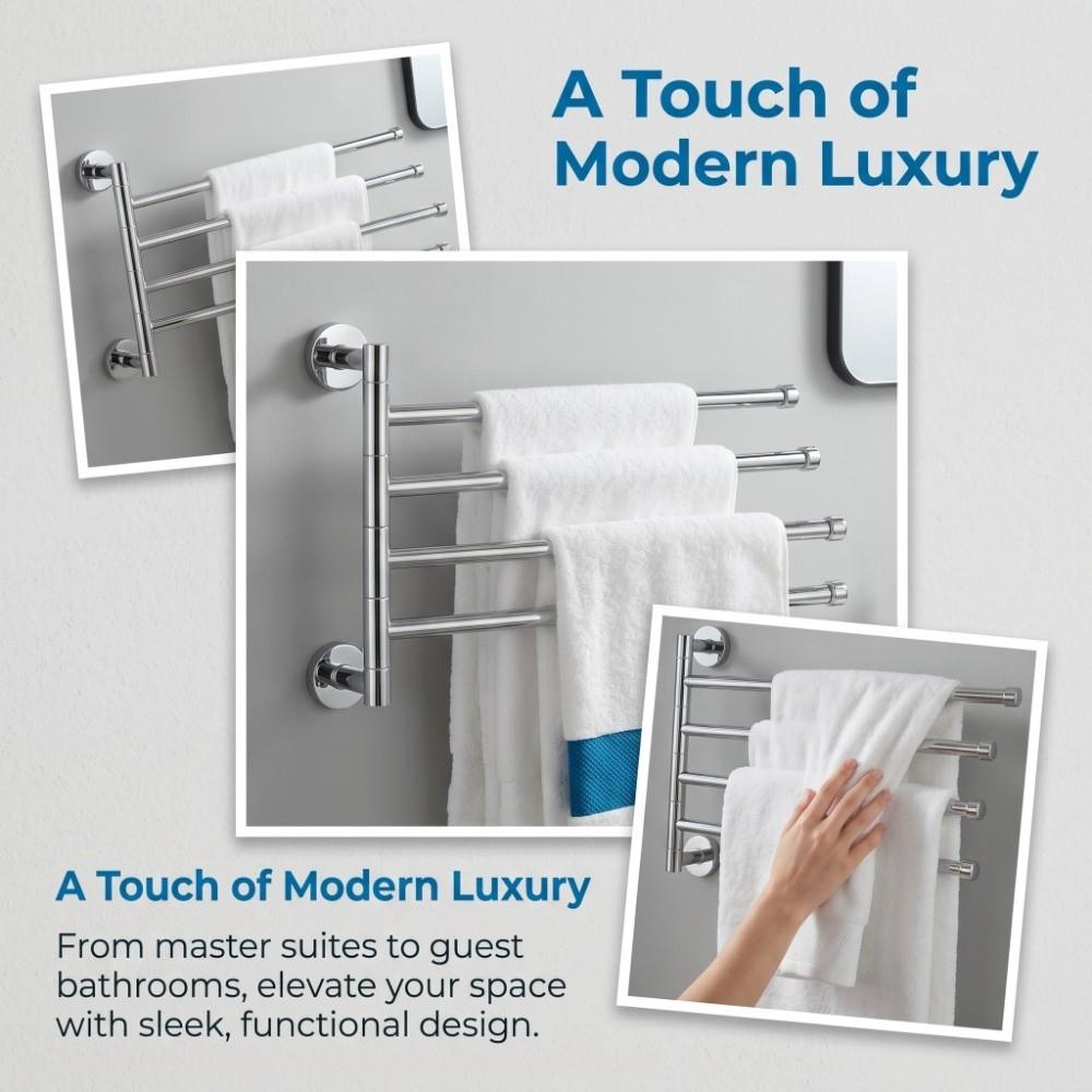 Stainless Steel Rotating Towel Bar Silver Chrome Finish Swivel Towel Rack Wall Mounted Modern Swing Out Towel Holder