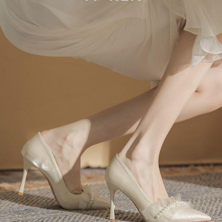 New Korean version with skirt versatile wedding high heels lady elegant beaded stiletto bridesmaid shoes