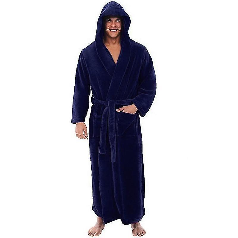 Men Winter Flannel Hooded Thick, Long Sleepwear Nightgown