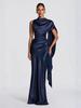 Robe de soirée sirène luxueuse en satin à une épaule avec taille drapée et style cintré