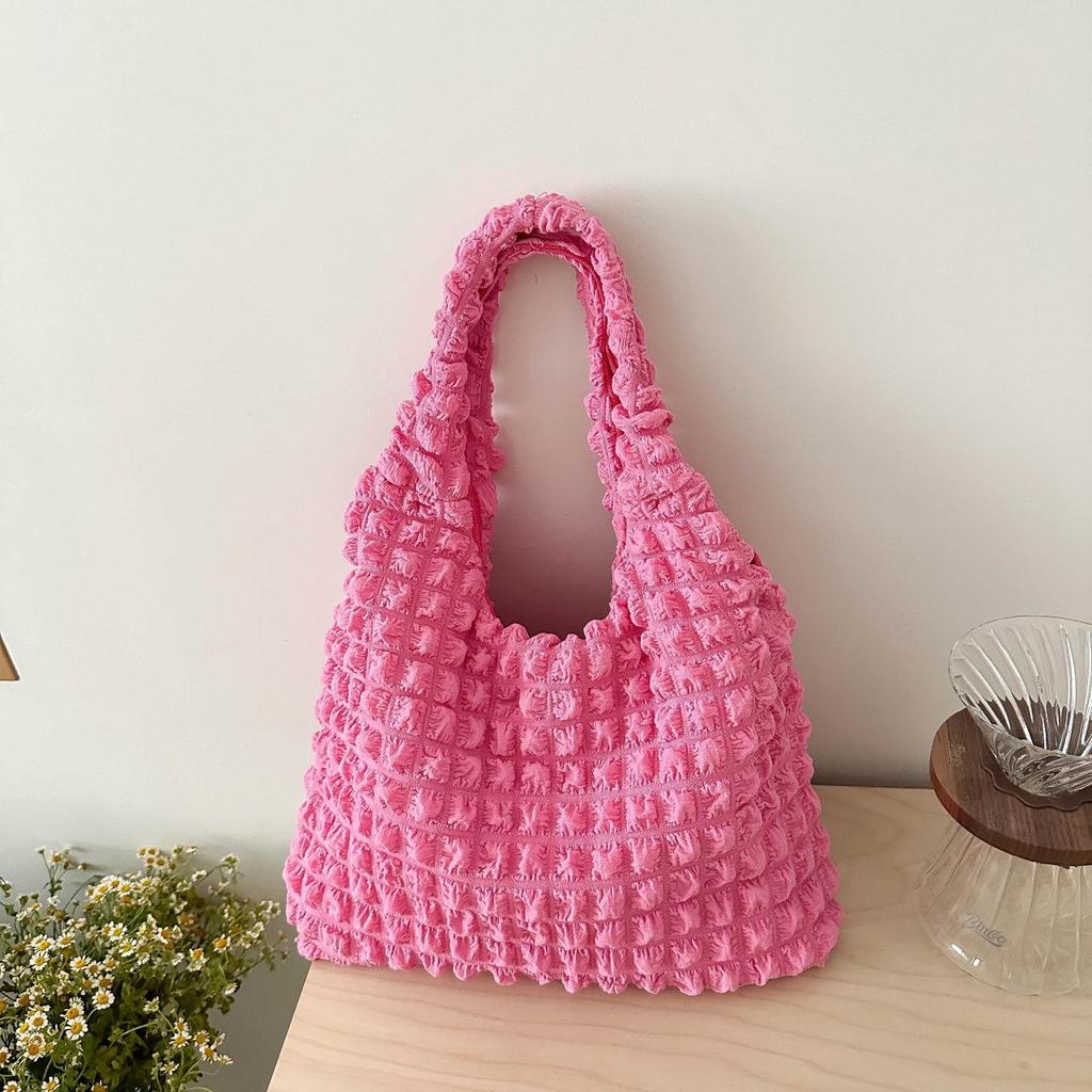 Korean Fashion Cloud Puff Floral Single-Shoulder Bag for Women - 2024 Winter Minimalist Handbag