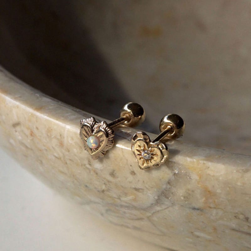 youngglow 14k vintage heart stone piercing (2type)