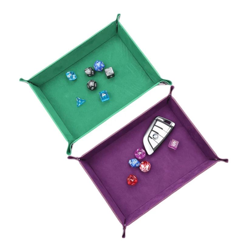 Faltbare Desktop-Aufbewahrungsbox PU-Leder Viereckige Ablage Würfel Schlüssel Münzbox Samt Würfelbeutel Schmuckverpackung Kordelzugbeutel