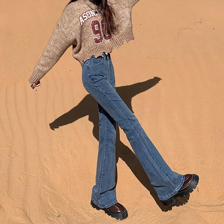 Small Slim Horseshoe Pants Jeans for Women In Autumn and Winter Slim and Tall Slim Straight Floor Pants