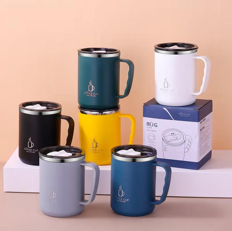 Hot Selling 500ml Double Wall Vacuum Insulated Stainless Steel Travel Coffee Tumbler Mug Cup With Handle Lid 401-500ml белый