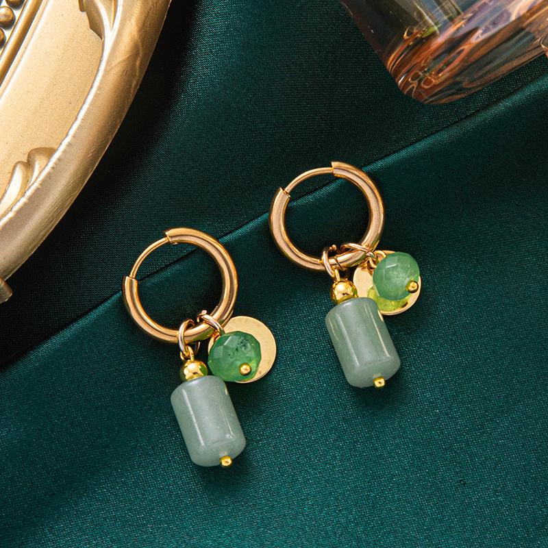 

Женские круглые серьги из нержавеющей стали с подвеской из зеленого натурального камня в винтажном стиле
