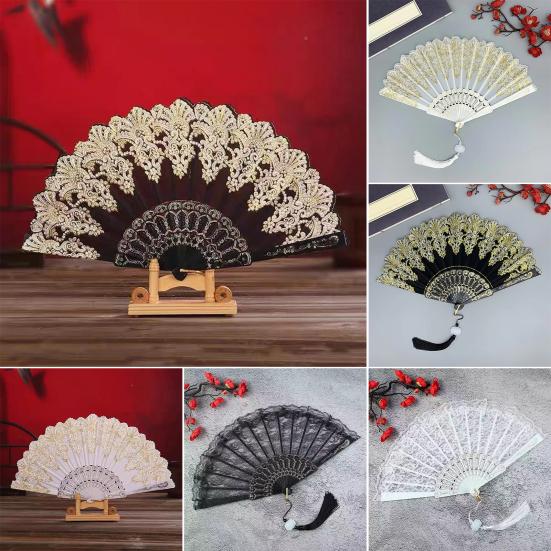 Retro Style Fan Wing Chun Dance Fan 45cm Unfolding Width Fan with Weighted Tassels Stable Rotation Stage Performance Fan