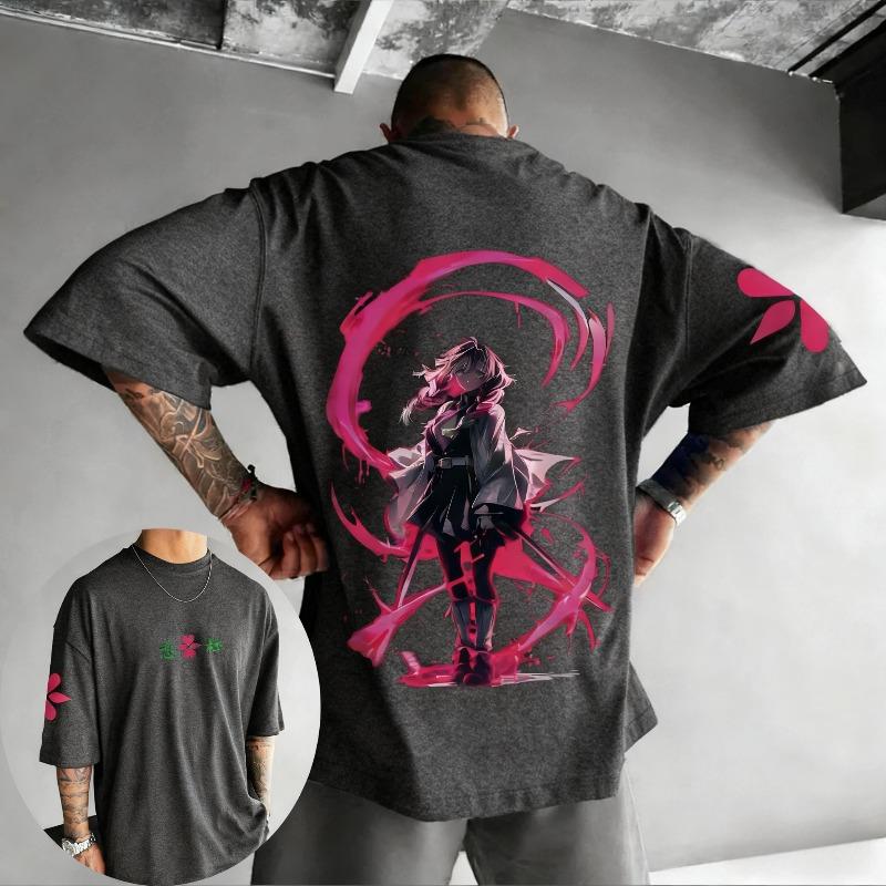 Anime printed T-shirt men's summer hip-hop fashion casual loose top