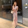 French Floral Print Dress, Spring/Summer 2026 – Elegant, Waist-Cinching, Slim-Fitting, Long Skirt.