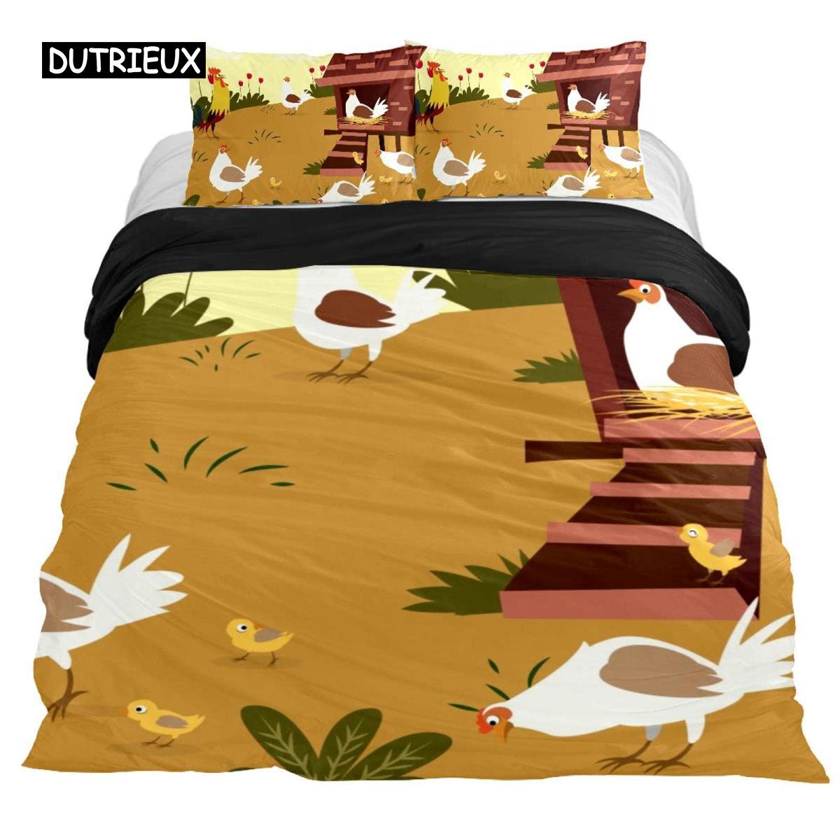 

Chicken Bed Cover King Size Queen Size Size Watercolor Rooster Bed Cover Package for Kids Teens Adults Farm Animal Premium Polyester Comforter Cover EU single(135x200cm)