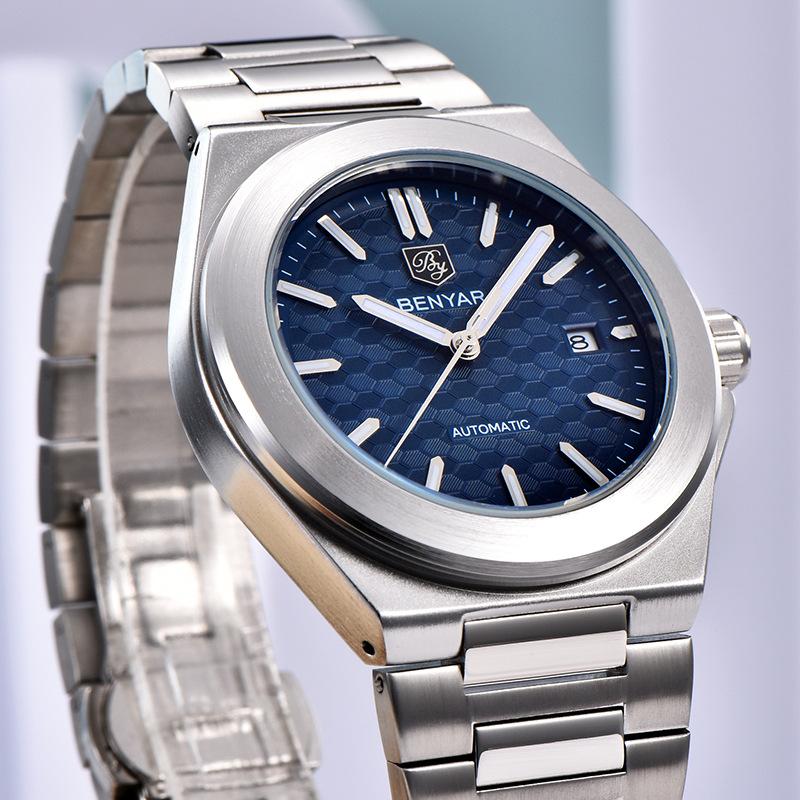 BENYAR Classic Business Sports Watch Mechanical Automatic Stainless Steel Strap Alloy Case Waterproof Luminous Watches For Man