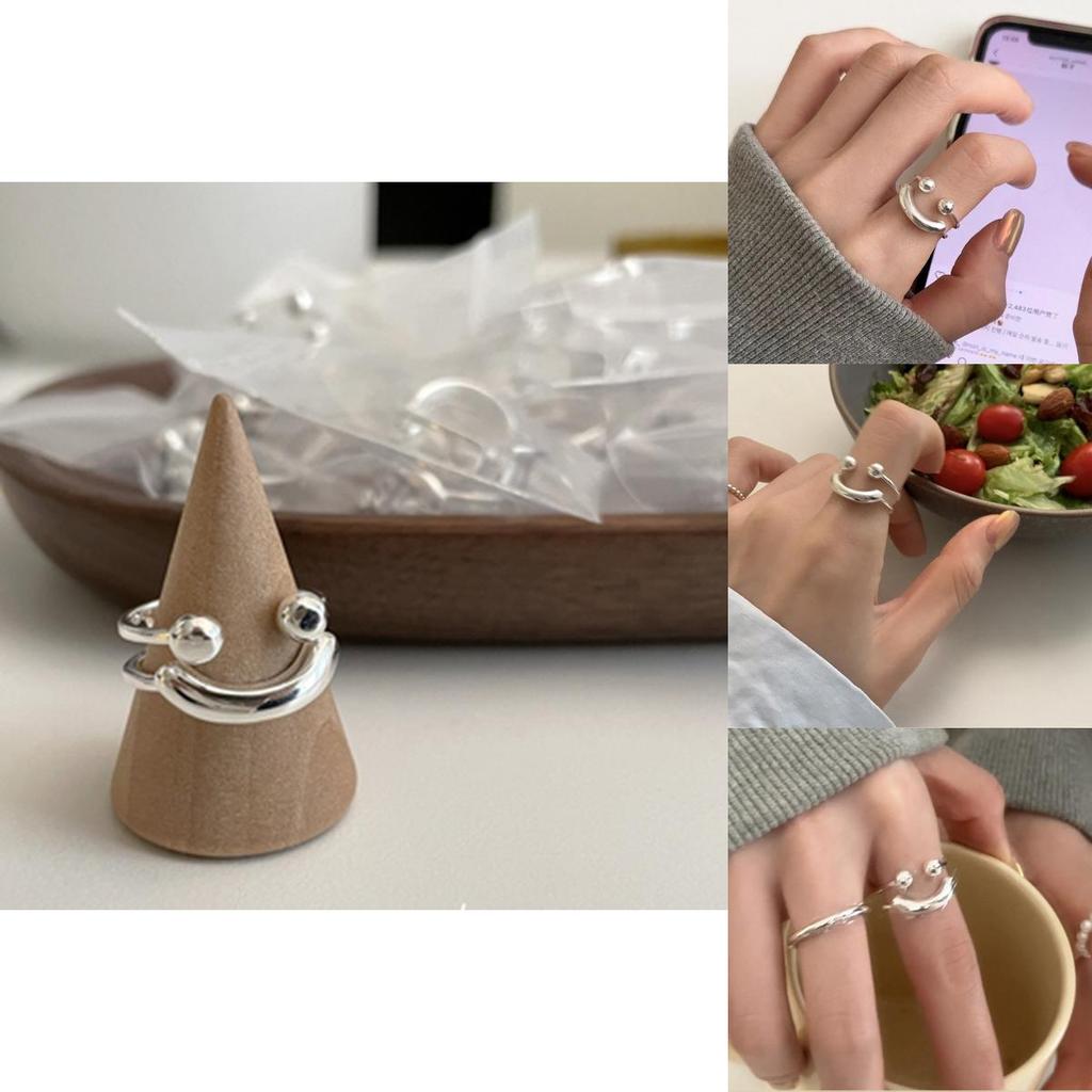 Trendiger Koreanischer Stil Smiley Gesicht Ring Für Frauen Verstellbarer Modischer Kupfer Accessoire