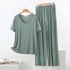 Set Pigiama Estivo da Donna in Modal - Manica Corta, Pantaloni Lunghi a Gamba Larga, Taglie Forti, Abbigliamento Casual e da Esterno
