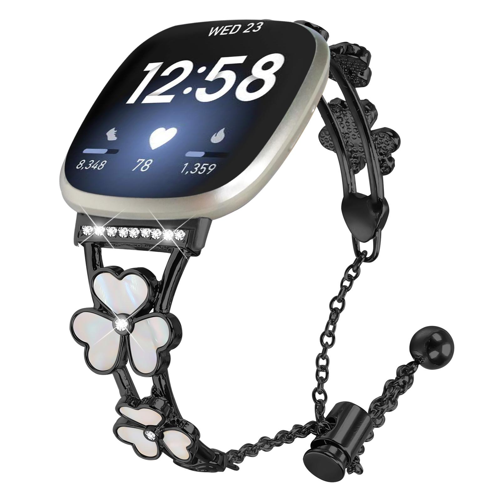 

For Fitbit Versa 4/Sense 2 Watchband Heart Clover Decor Zinc Alloy Metal Strap Starlight