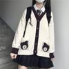 Japanese Style Bear Print Cardigan Sweater Women JK V-neck Oversized Knitted Jumper Female Preppy Fashion Kawaii Coats