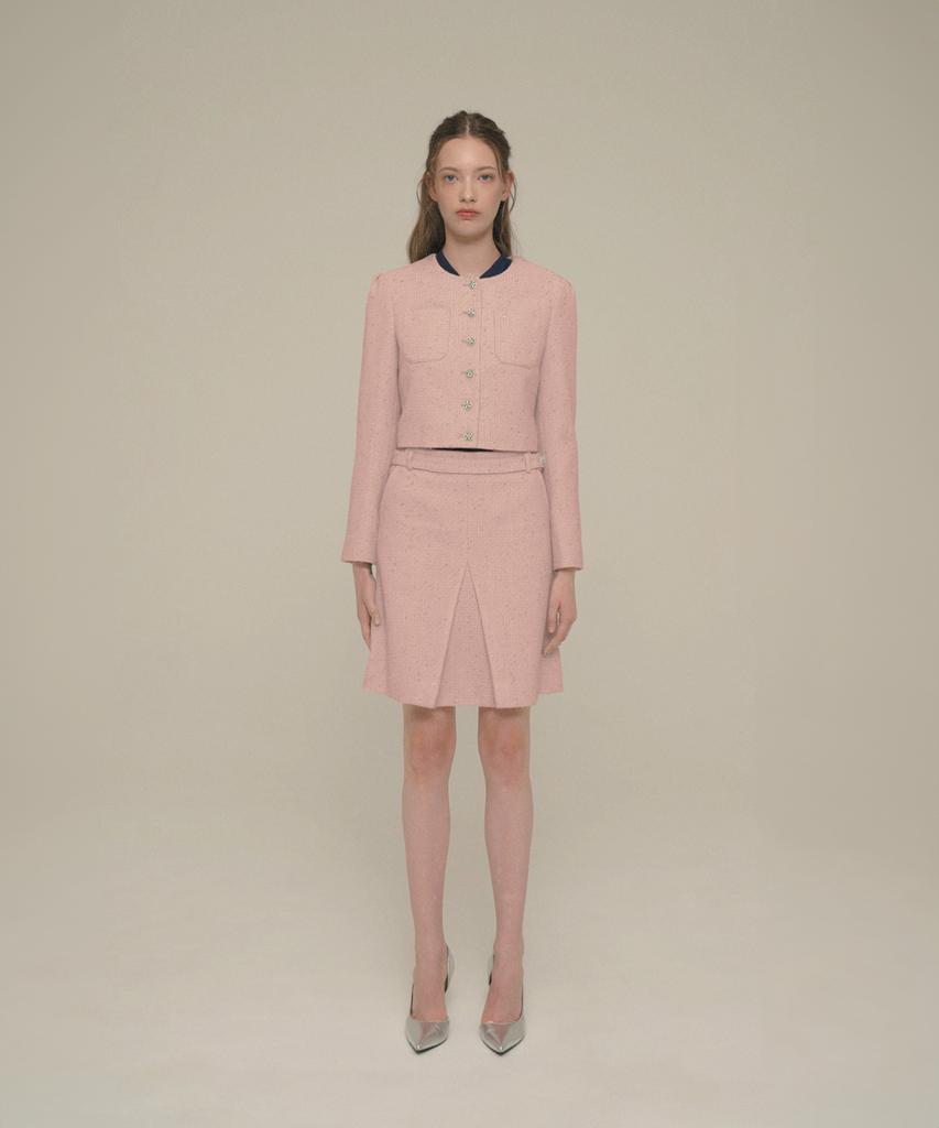 Aiseugadeuneiogongpal Crystal-Button Tweed Skirt_Shell Pink