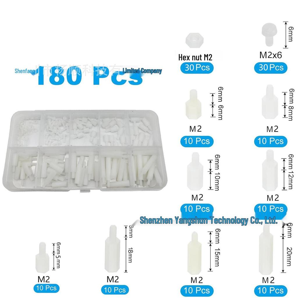 140-Piece White Nylon Hex M2 Phillips Round Head Screw Kit with Isolation Support Column