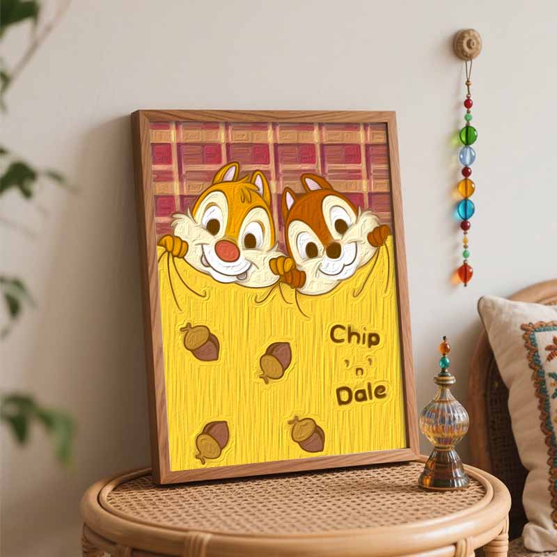 Disney Chip 'n Dale Oil Art Painting Kit Home Wall Decor Handmade Gift for Cartoon Lovers DIY Artwork Crafts Vivid Home Decoration