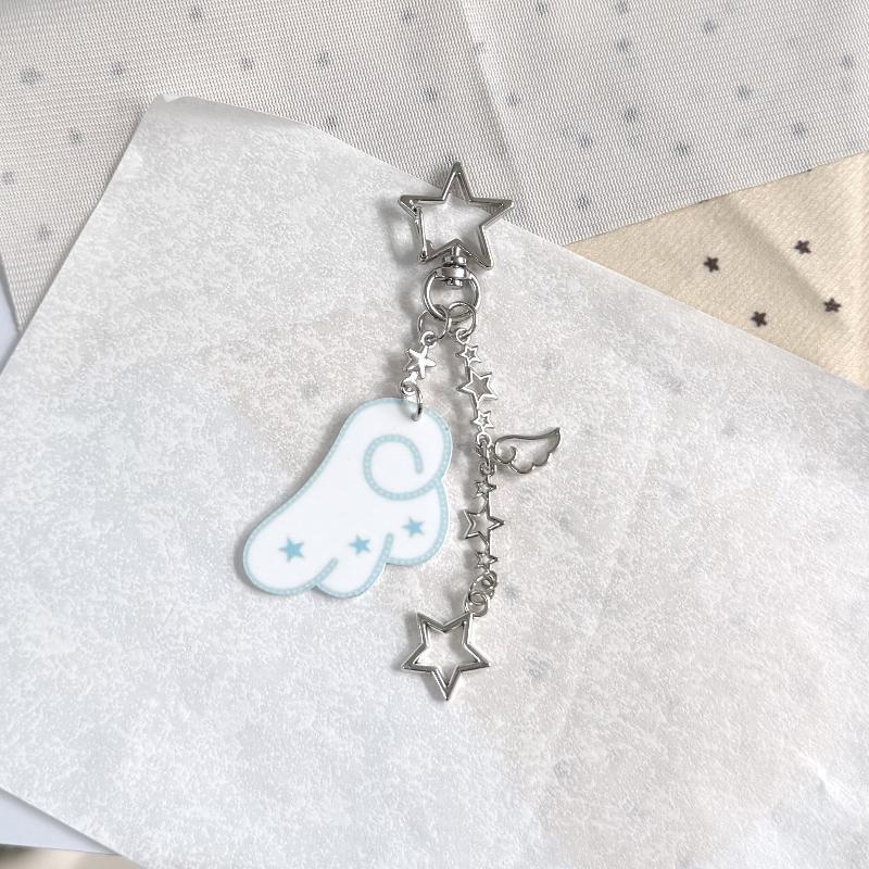 Y2K Stars Wings Keychain Glitter Shiny Pendant Kawaii Bag Hanging Decor for Y2K Style Outfit Accessory
