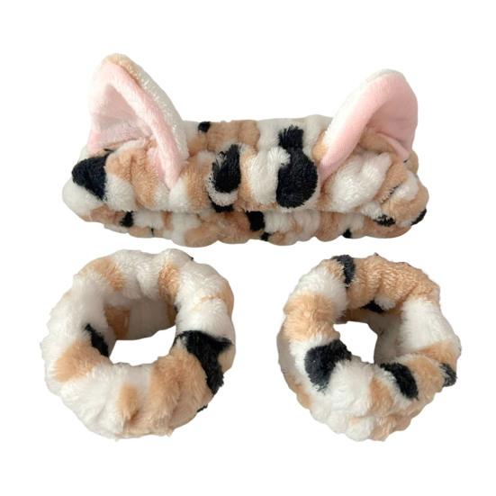 2Pcs/Set Women Hairband Wristband Set Cartoon Cat Ear Decor Soft Breathable Fabric Headband Wristband Set